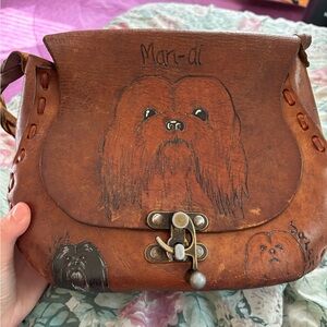 Vintage Tooled Novelty Leather Bag with Dogs